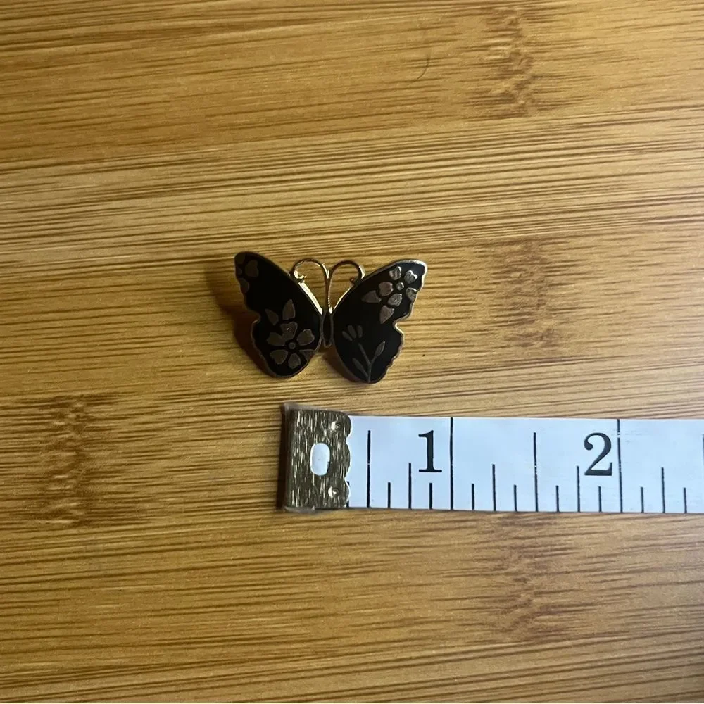 Vintage Elegant Silver Black Butterfly Brooch Pin Jewelry